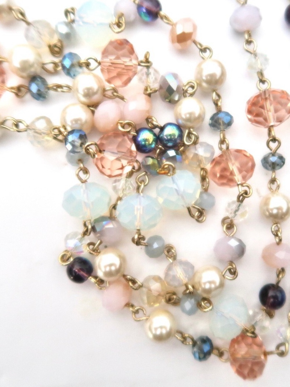 TALBOTS Faux pearl & Glass bead multi strand necklace pastels - Picture 5 of 11
